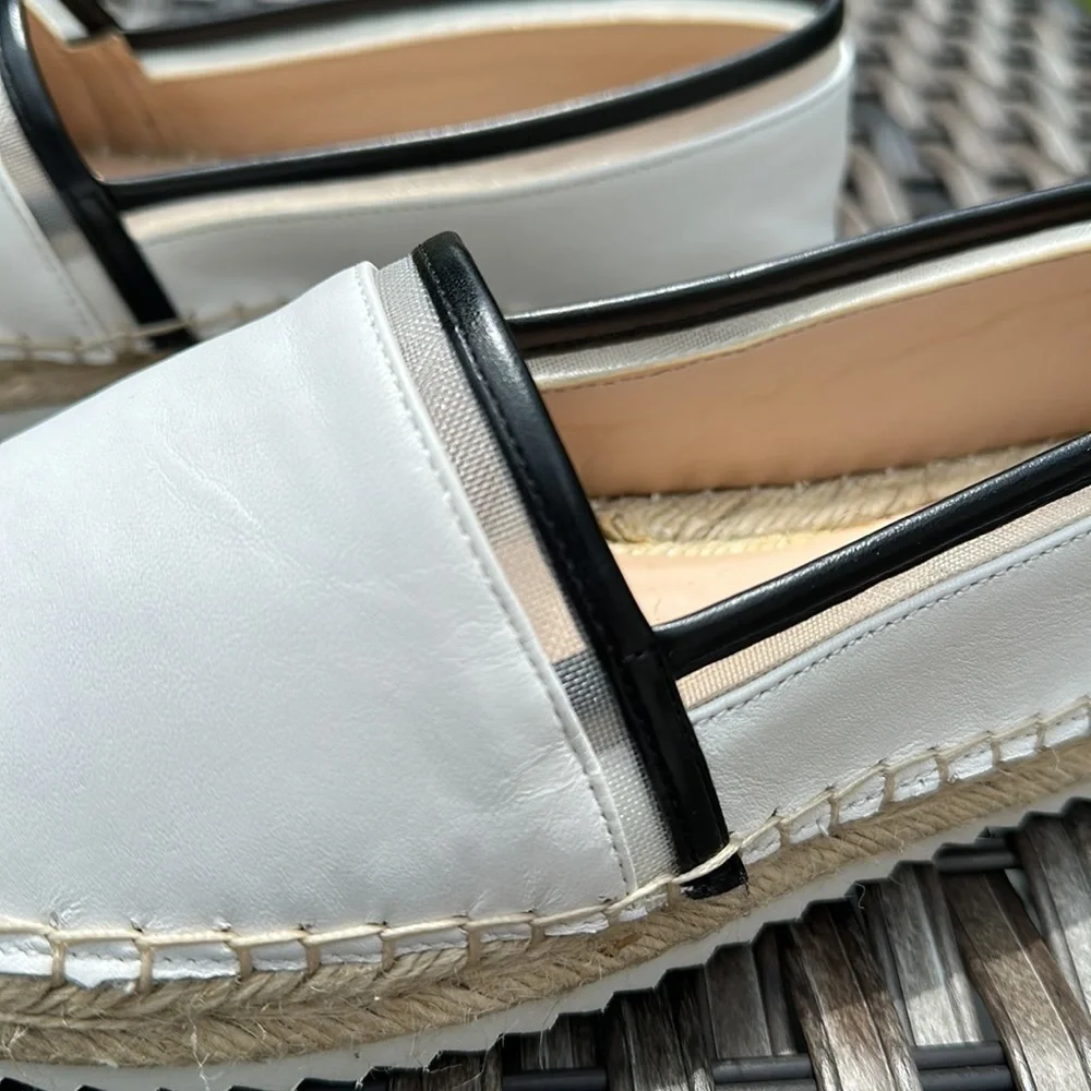 KARL LAGERFELD PARIS Alaine White/Black Nappa Leather Espadrilles